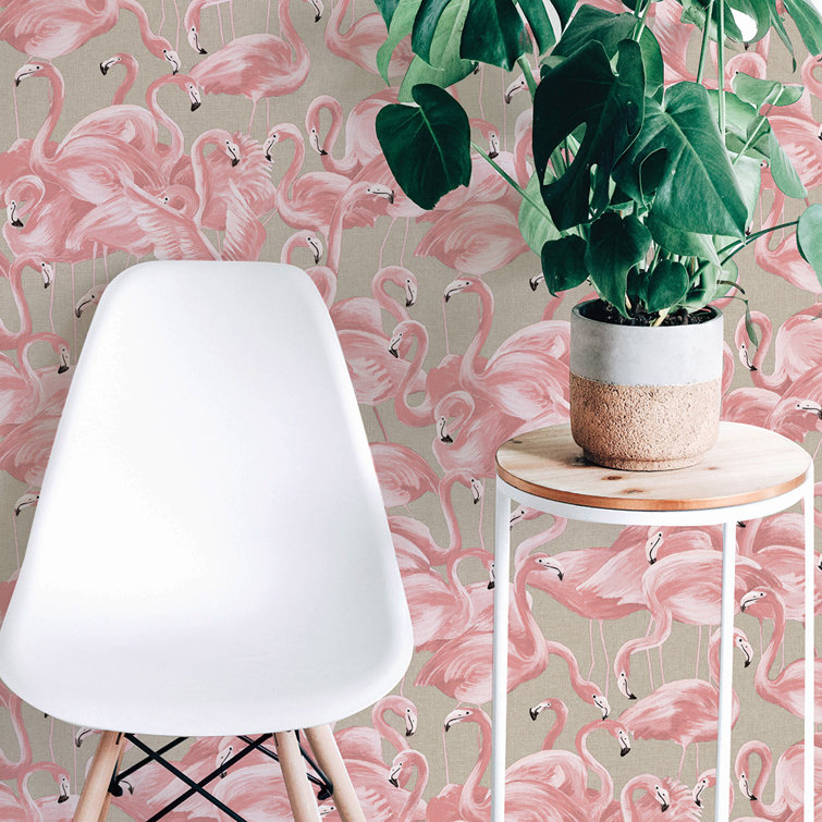 Ballerina Pink Flamingo Vinyl Peel and Stick Wallpaper Roll