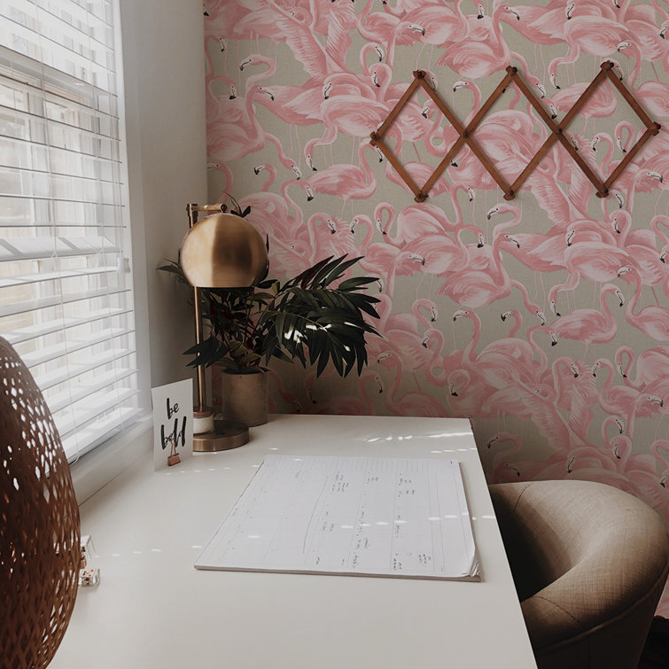 Ballerina Pink Flamingo Vinyl Peel and Stick Wallpaper Roll