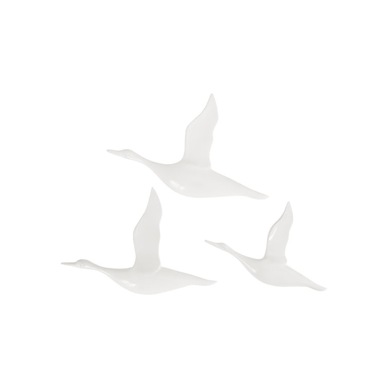White Resin Contemporary Flying Duck Statues Set