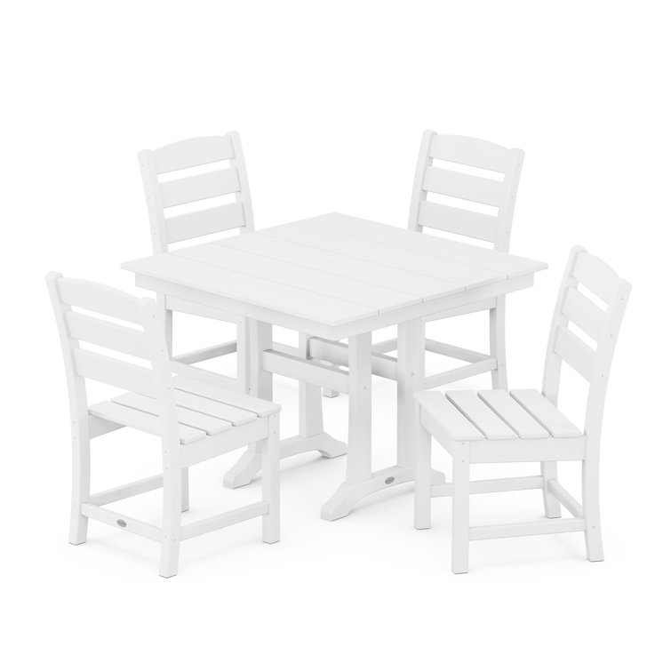 White 4-Person Farmhouse Trestle Dining Set with POLYWOOD Chairs