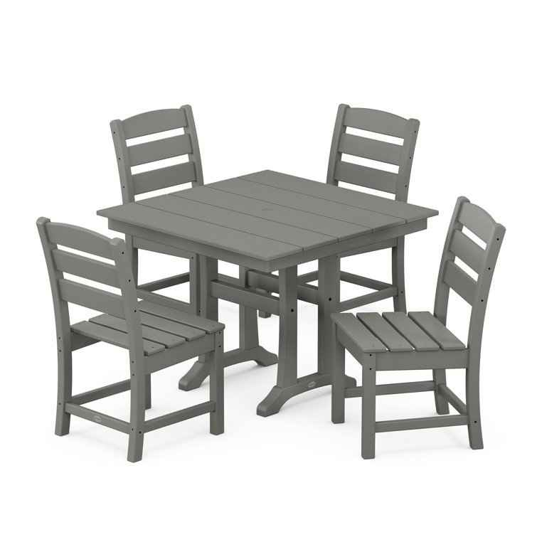Slate Gray 4-Person Farmhouse Trestle Dining Set with Side Chairs