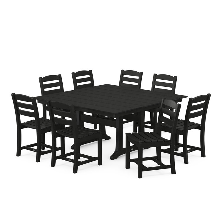 Black Polywood 8-Person Farmhouse Trestle Dining Set