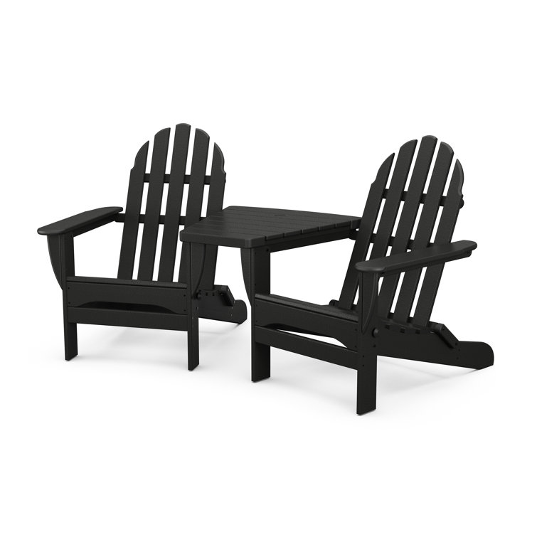 Black Polywood Classic Folding Adirondacks with Angled Connecting Table