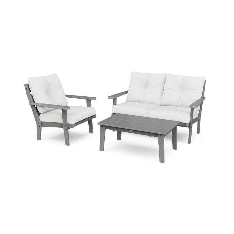 Slate Gray and Natural Linen 3-Piece Deep Seating Patio Set