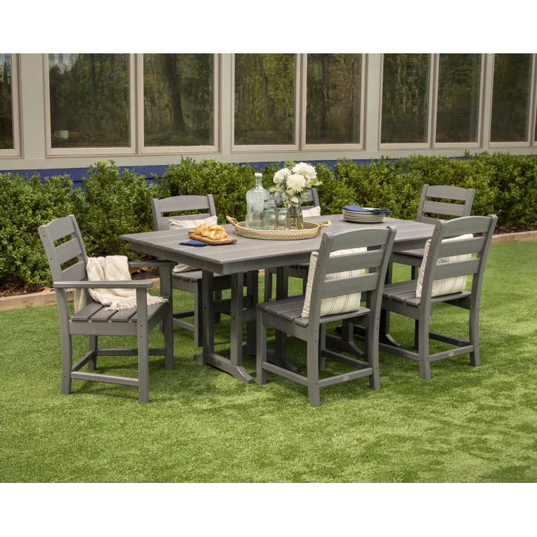 Black 74" Outdoor Farmhouse Dining Table with Plank Top