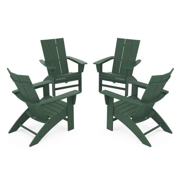Green Plastic Adirondack Chairs with Arms, Set of 4