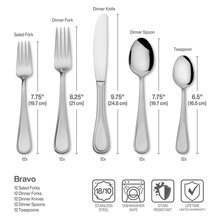 Bravo 65-Piece Stainless Steel Flatware Set with Facets