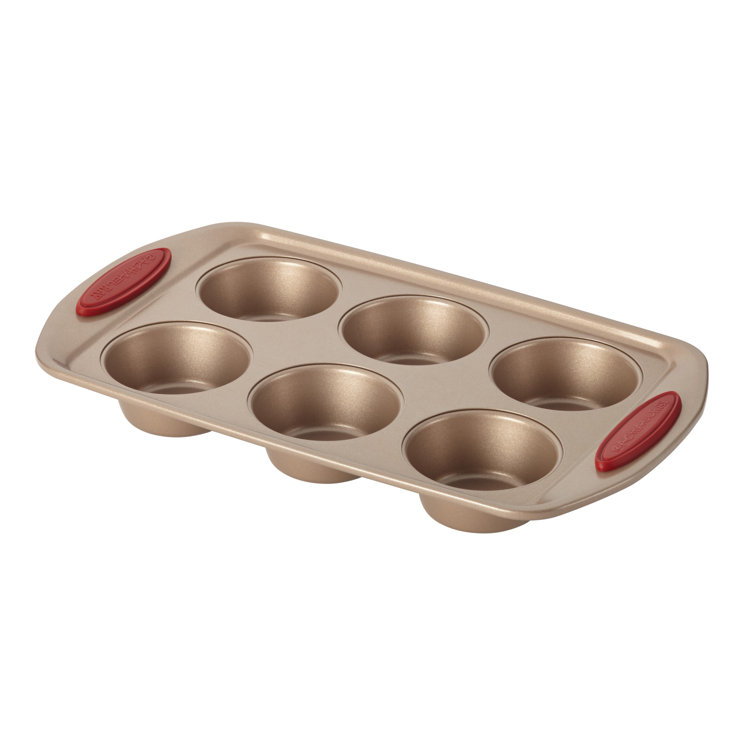 Latte Brown Nonstick Bakeware Set with Cranberry Red Grips, 4 Piece