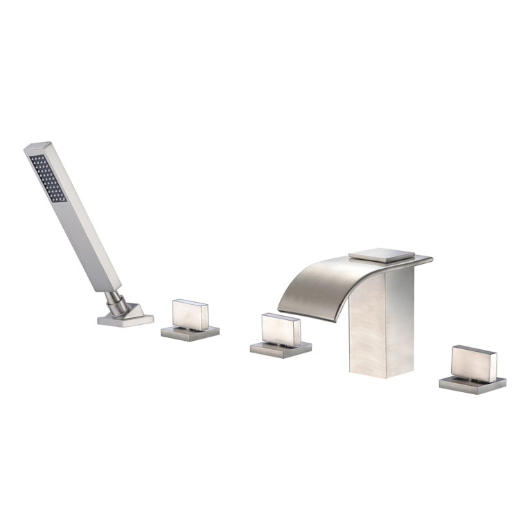 Brushed Nickel Waterfall Roman Tub Faucet with Hand Shower