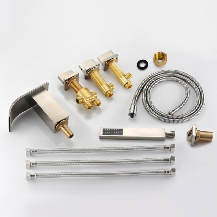 Brushed Nickel Waterfall Roman Tub Faucet with Hand Shower
