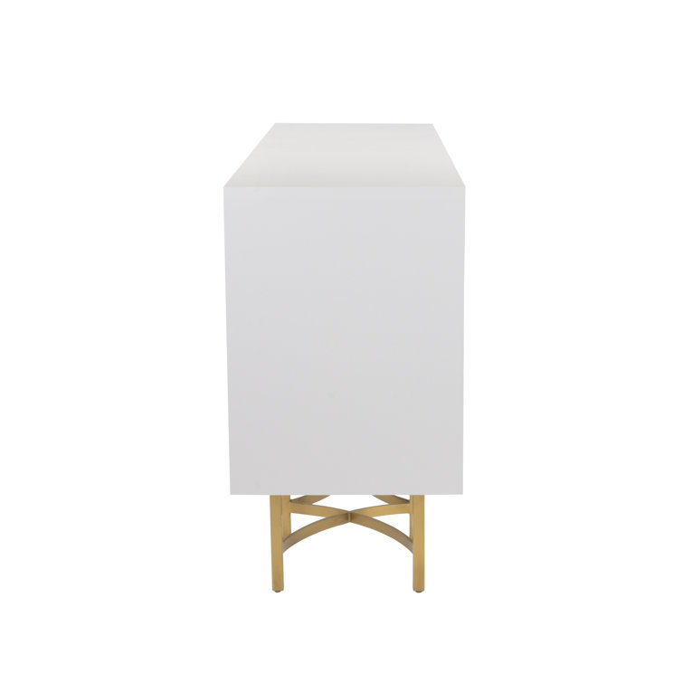 Contemporary Ghost White 61'' Carved Petal Credenza with Bronze Stand