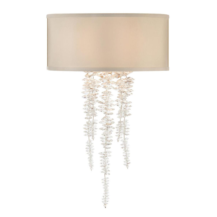 Silver Crystal Cascading 4-Light Sconce with White Shade