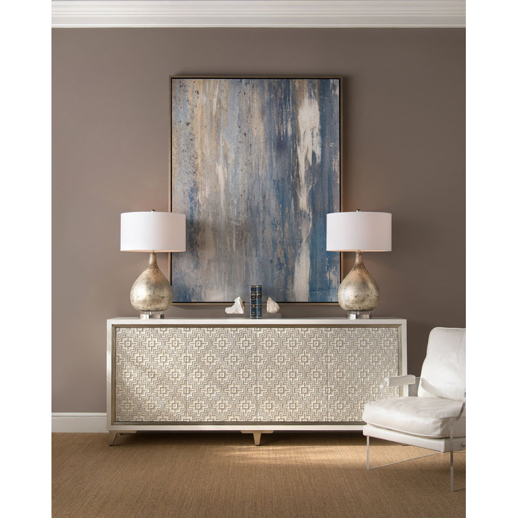 Weathered Silver Glass Table Lamp with Linen Shade