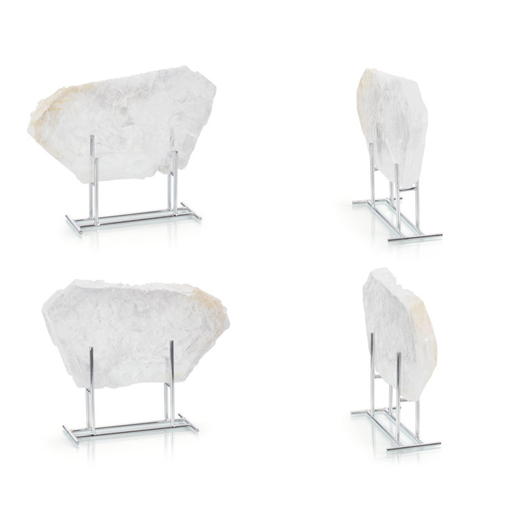White Selenite Specimen on Nickel Stand