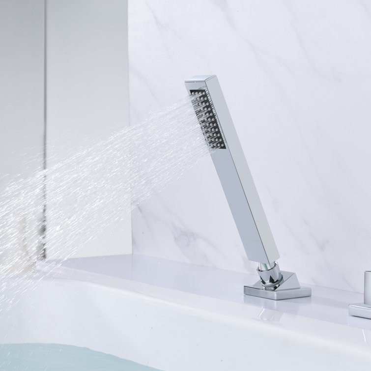 Chrome Waterfall Deck Mount Roman Tub Faucet with Handheld Shower