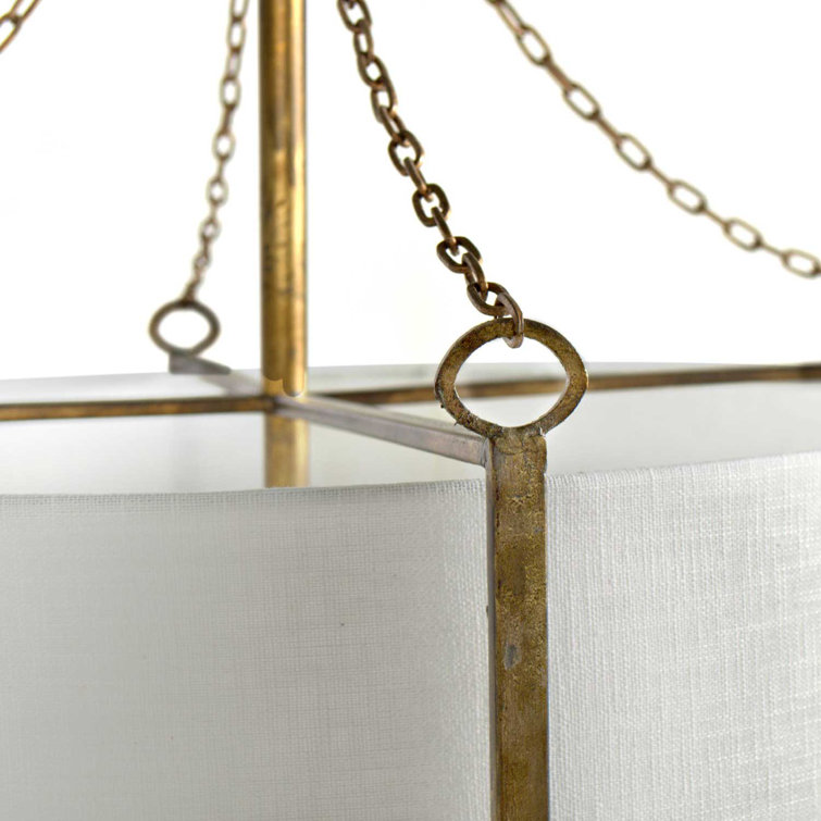 Ivan 20" Gold Drum Pendant Light with White Linen Shade