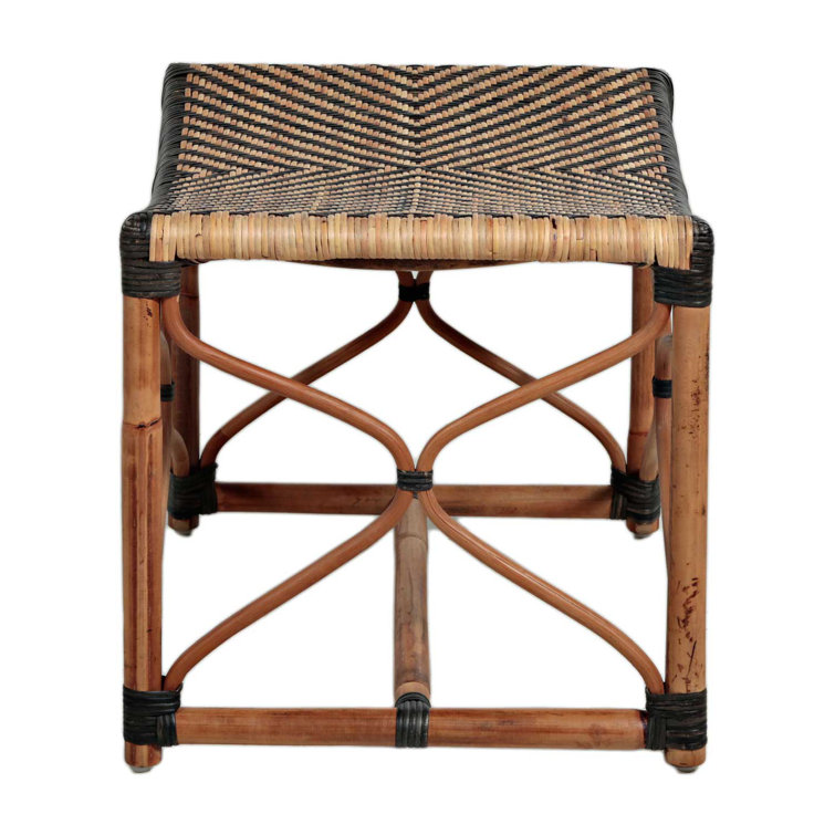 Brian 24.5" Black/Beige Woven Rattan Accent Stool
