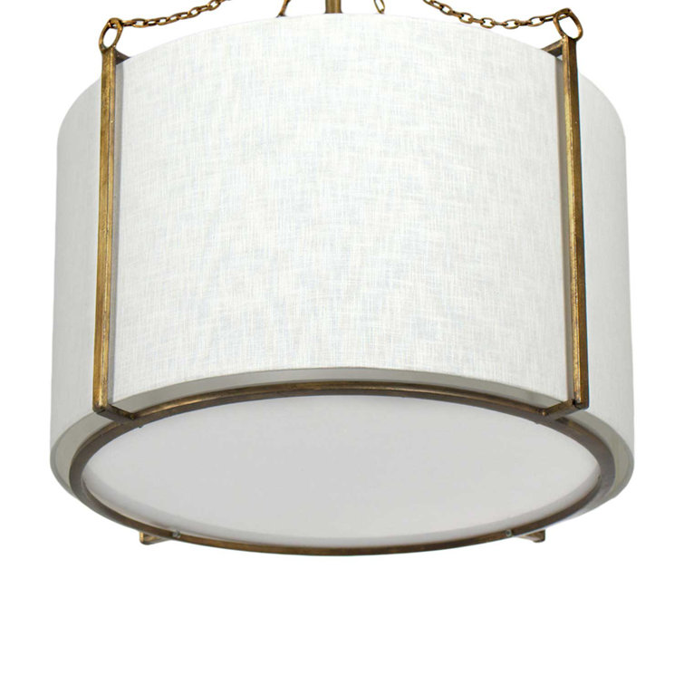 Ivan 20" Gold Drum Pendant Light with White Linen Shade