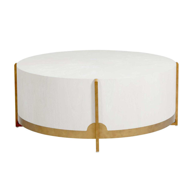 Clifton 48" Transitional Round Wood & Metal Coffee Table in Brown/White