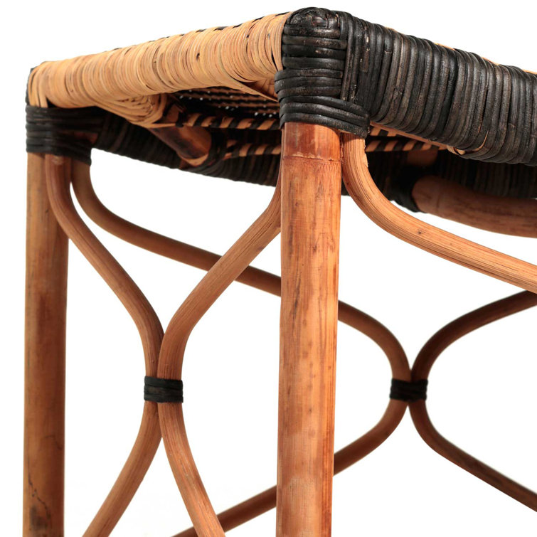 Brian 24.5" Black/Beige Woven Rattan Accent Stool