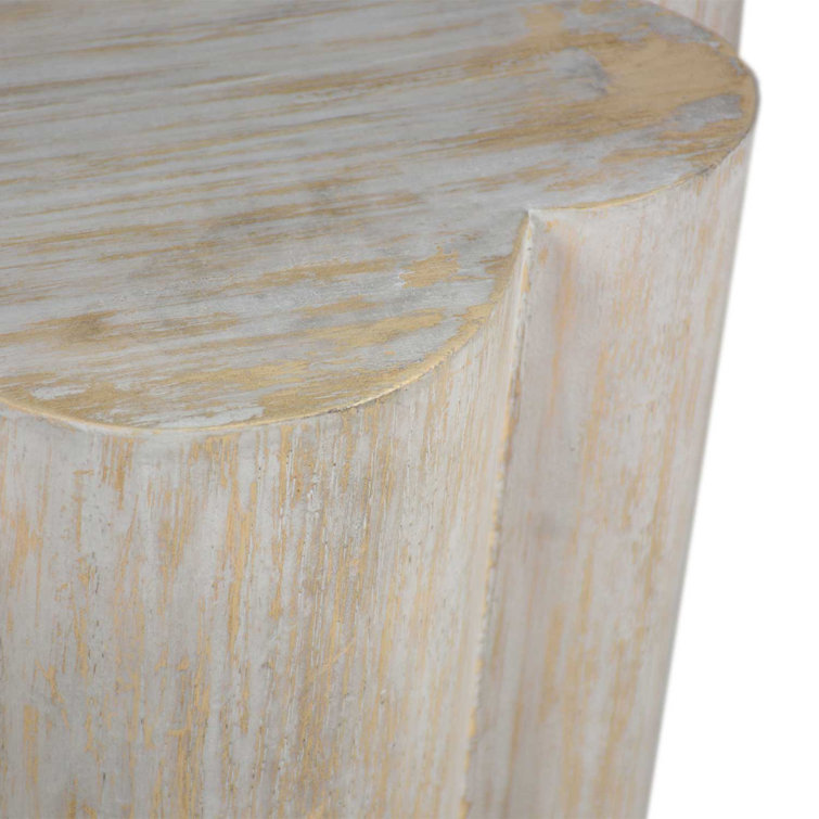 Modern Gray Whitewash Wood Oval Pedestal End Table