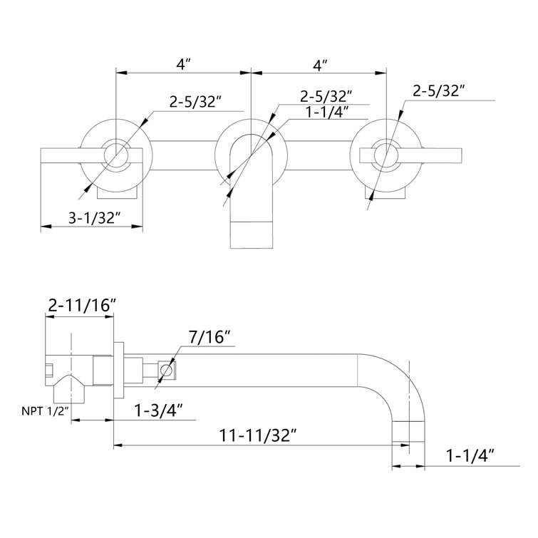 Brushed Nickel Wall Mount Tub Filler Faucet with Long Spout