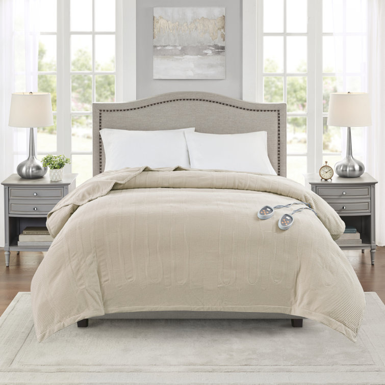 Soft Beige Full-Size Reversible Micro Fleece Heated Blanket