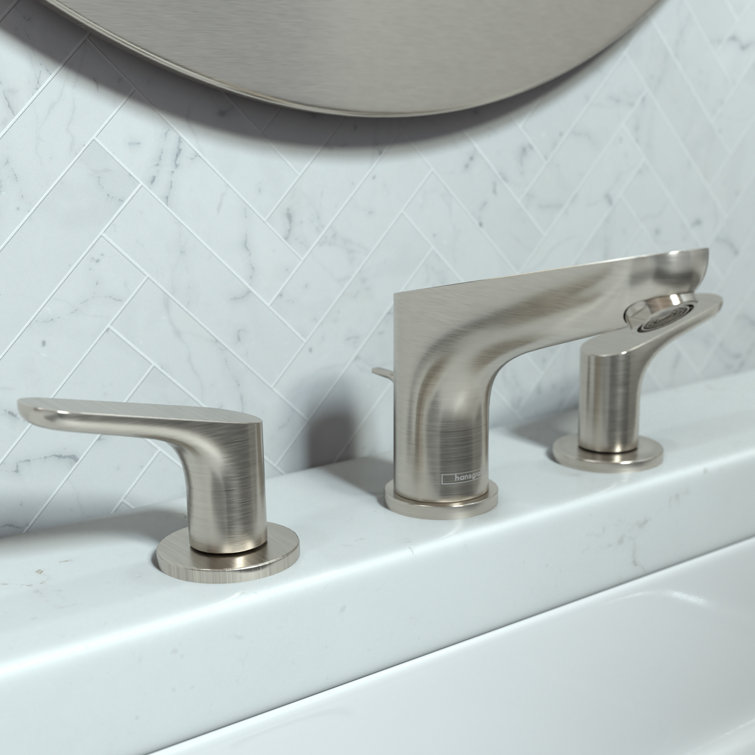 Brushed Nickel Modern Widespread Bathroom Faucet with Drain Assembly