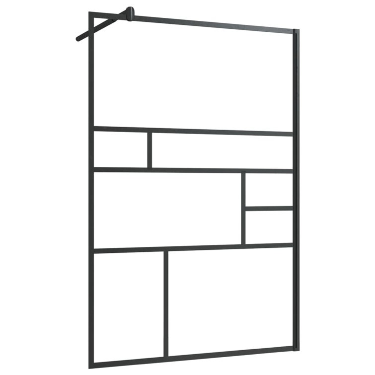 Modern Black Aluminum and Clear ESG Glass Walk-In Shower Wall