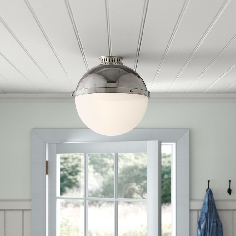 Polished Nickel Glass Globe Semi Flush Mount Light