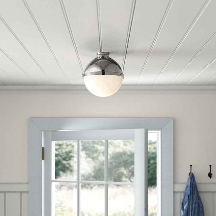 Polished Nickel Glass Globe Semi Flush Mount Light