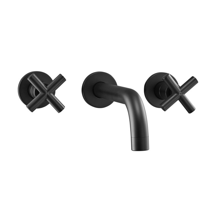 Ivy Matte Black Brass Wall-Mount Double Handle Bathroom Faucet