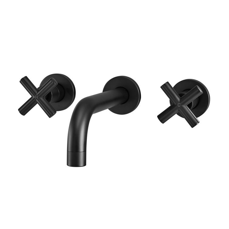Ivy Matte Black Brass Wall-Mount Double Handle Bathroom Faucet