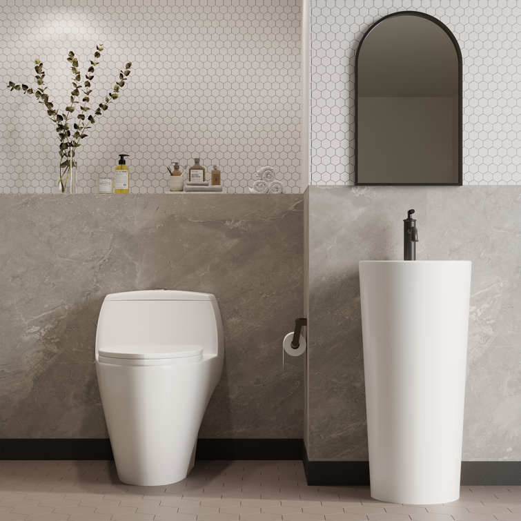 Manoir Glossy White Ceramic Dual-Flush Elongated One-Piece Toilet