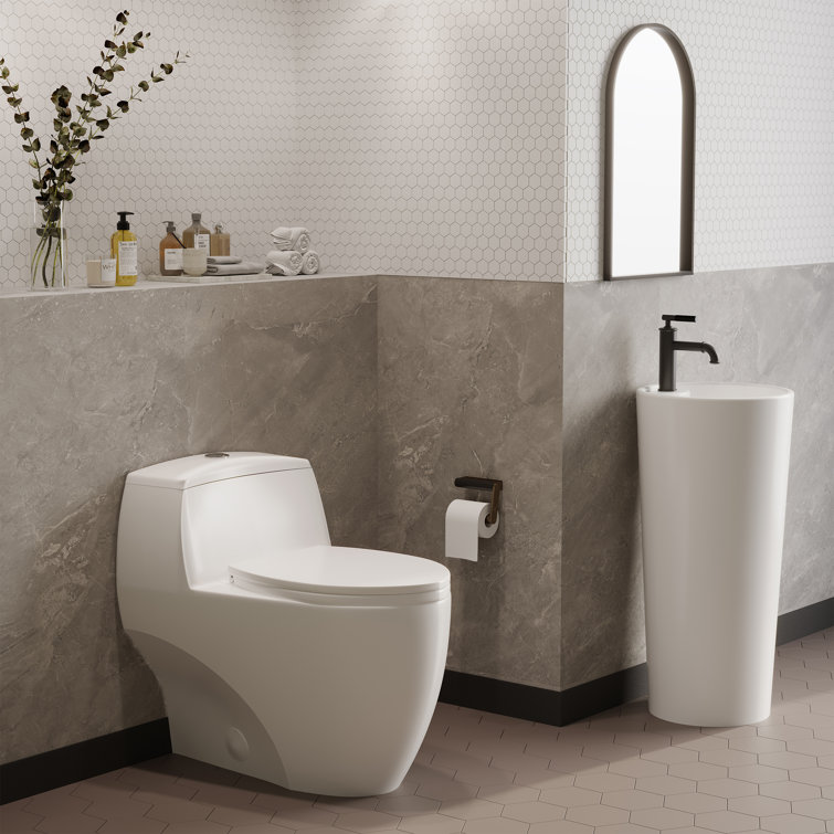 Manoir Glossy White Ceramic Dual-Flush Elongated One-Piece Toilet