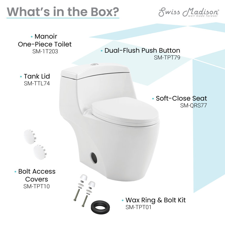 Manoir Glossy White Ceramic Dual-Flush Elongated One-Piece Toilet