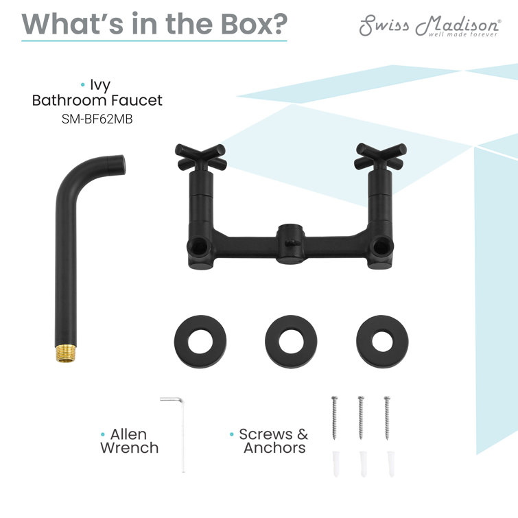 Ivy Matte Black Brass Wall-Mount Double Handle Bathroom Faucet