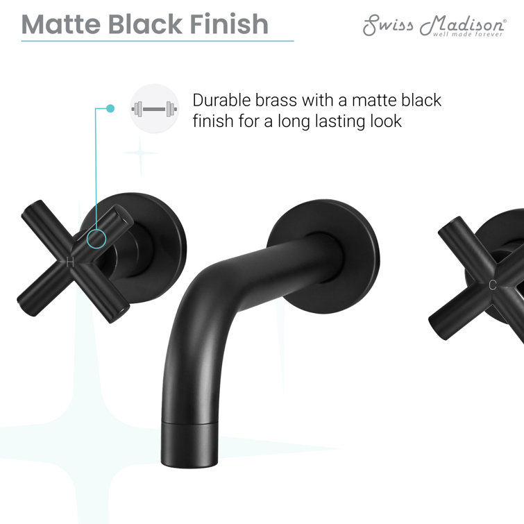 Ivy Matte Black Brass Wall-Mount Double Handle Bathroom Faucet
