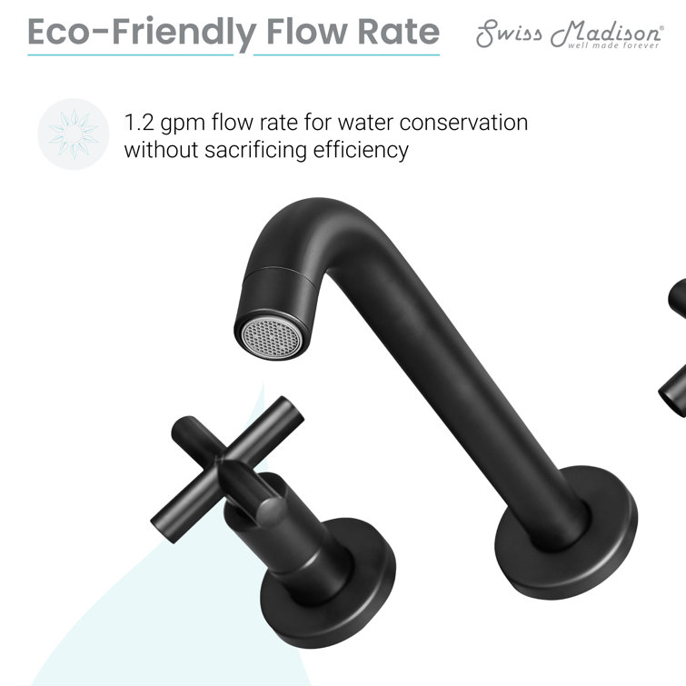 Ivy Matte Black Brass Wall-Mount Double Handle Bathroom Faucet