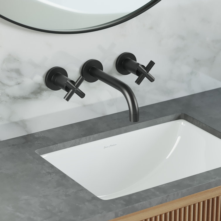 Ivy Matte Black Brass Wall-Mount Double Handle Bathroom Faucet
