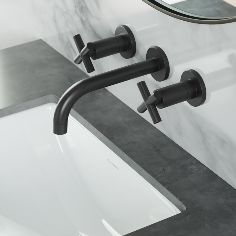 Ivy Matte Black Brass Wall-Mount Double Handle Bathroom Faucet