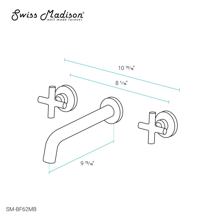 Ivy Matte Black Brass Wall-Mount Double Handle Bathroom Faucet