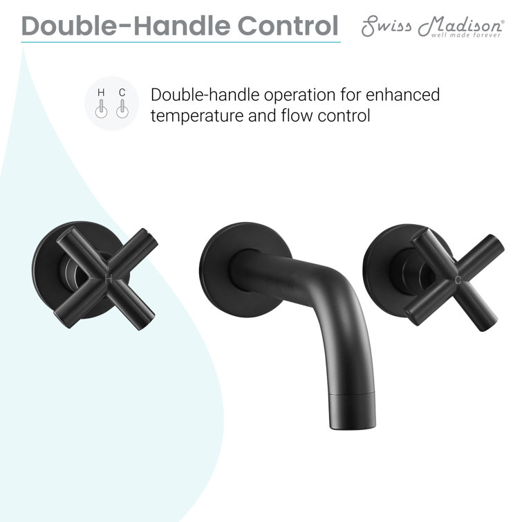 Ivy Matte Black Brass Wall-Mount Double Handle Bathroom Faucet