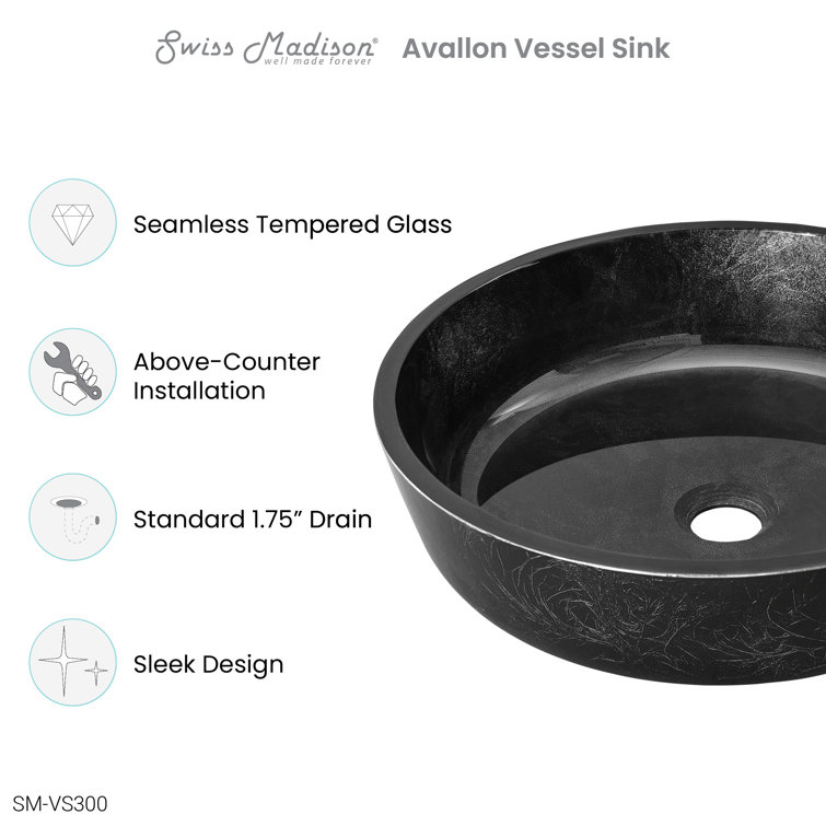 Avallon Black Round Glass Above-Counter Vessel Sink