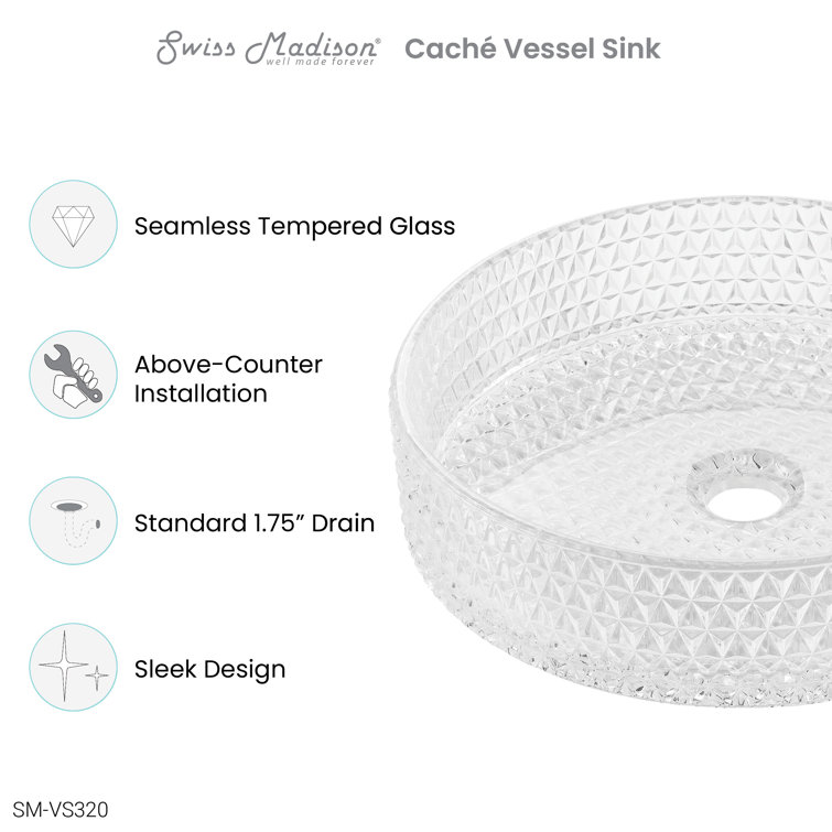 Cache 15.35" Clear Glass Round Above-Counter Vessel Sink