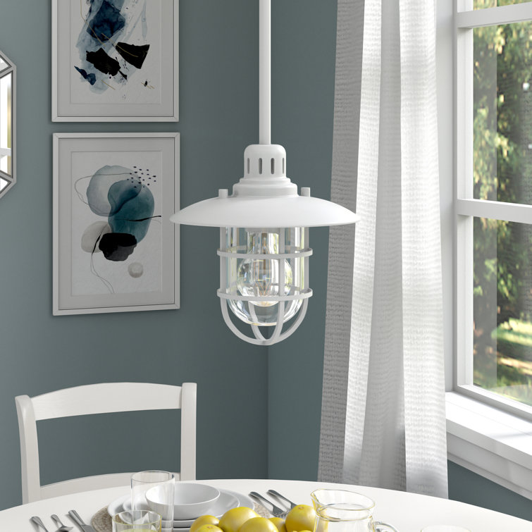 White Glass and Metal Globe Pendant Light