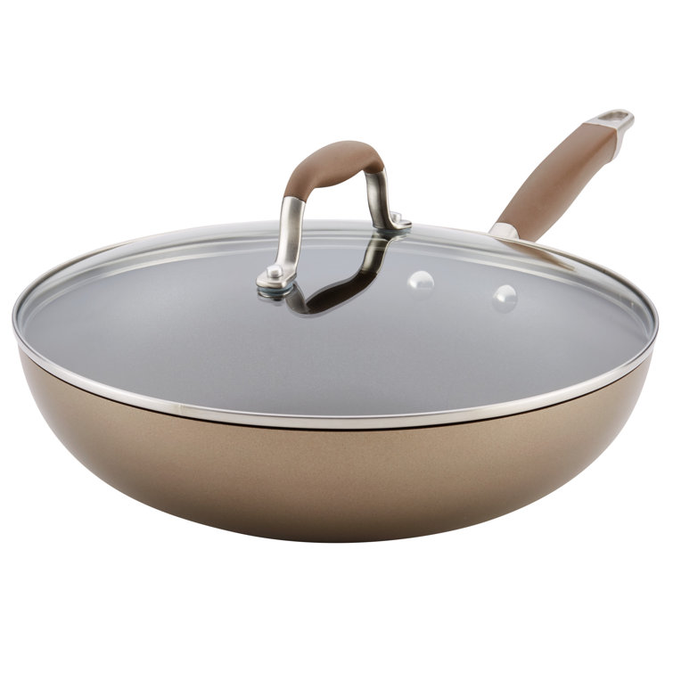 Bronze 12-Inch Aluminum Nonstick Deep Frying Pan with Lid