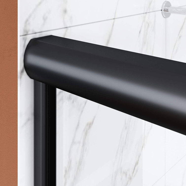 Elegant Matte Black Semi-Frameless Sliding Shower Door with Clear Glass Panels