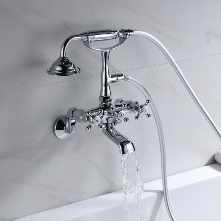 Chrome Wall Mount Clawfoot Tub Faucet with Hand Shower