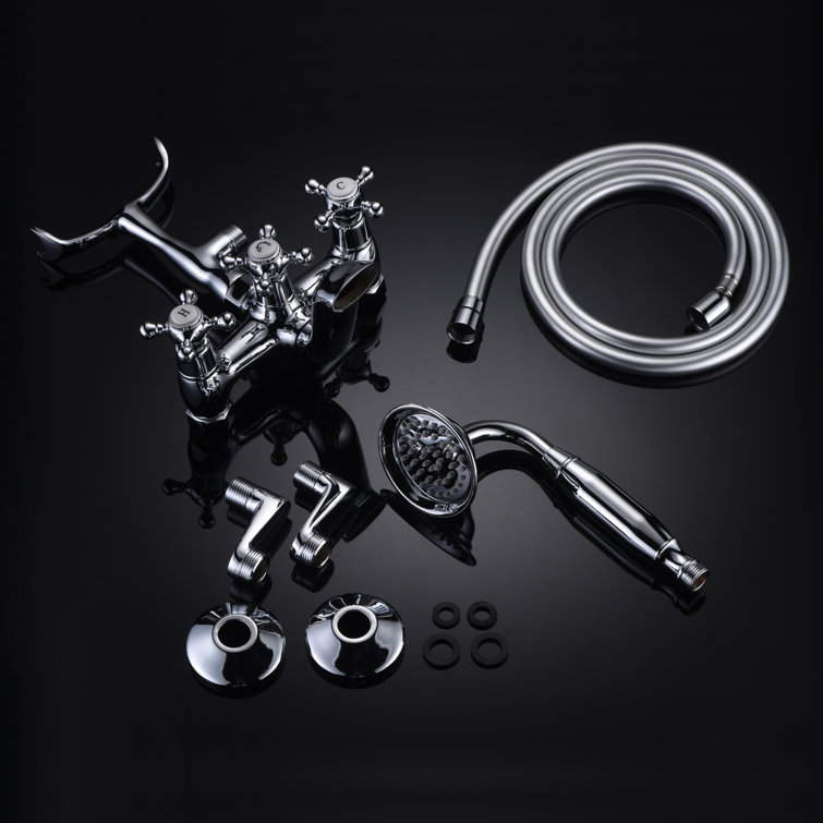 Chrome Wall Mount Clawfoot Tub Faucet with Hand Shower